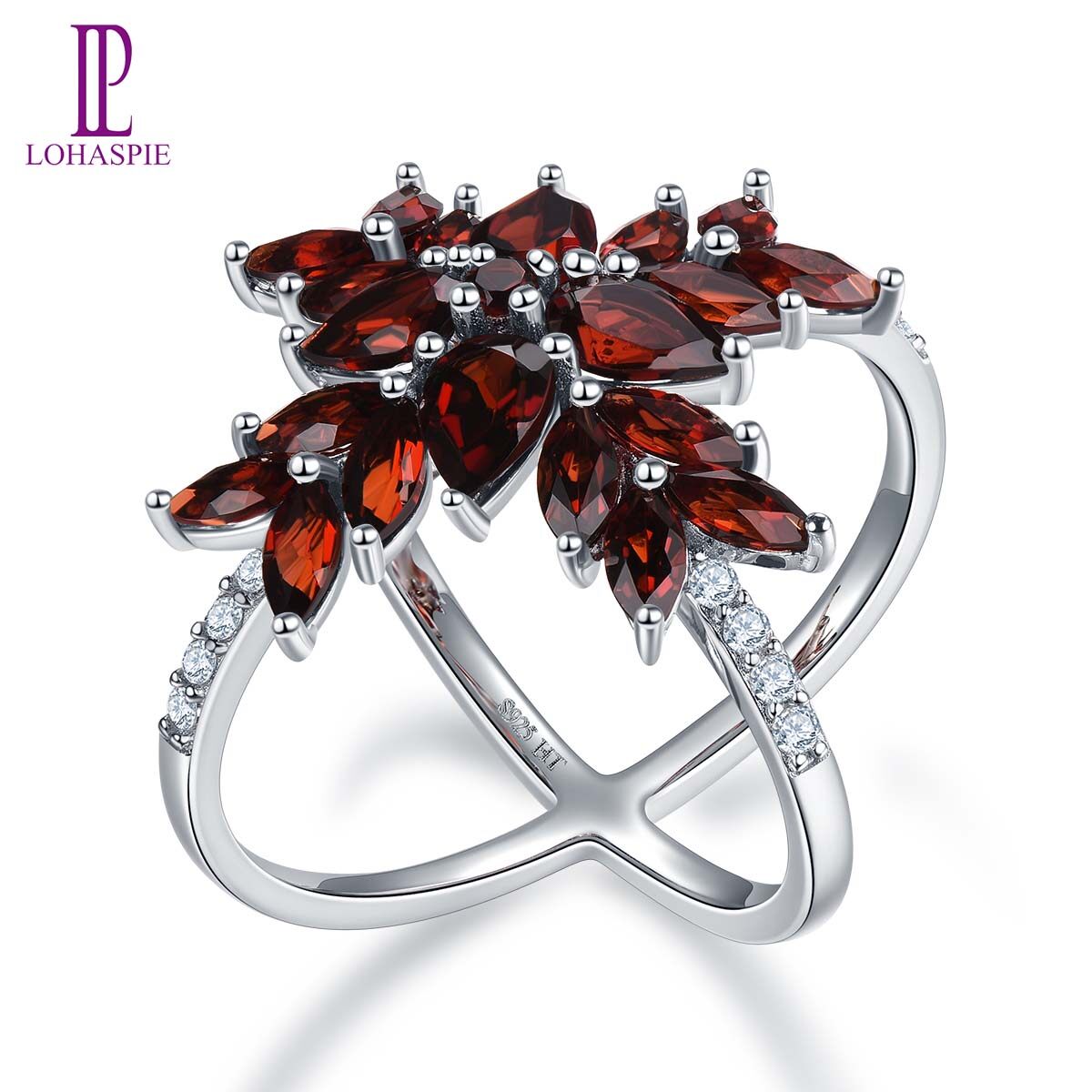 Real Garnet Women's Ring Solid 925 Sterling Silver Natural Red Gemstone